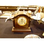 Edwardian mahogany inlaid mantle clock by Ansonia Clock Co, New York, USA,