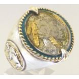 1936 Indian head ring, inscribed inner, Indian nickel honoring the American Indian,