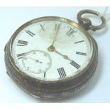 Hallmarked silver key wind, open face pocket watch with seconds dial and Roman numeral chapter ring,