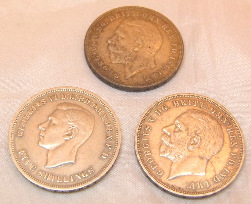 Two 1935 George V crowns and a George VI 1951 example
