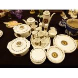 Quantity of 1970's Meakin Inca design coffee and tea ware, plus meat platter, entree dishes etc.