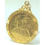 Gold plated and mounted coin