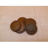 Six Indian head cents, 1889, 1901, 1904, 1905,