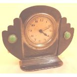 Arts and Crafts pewter mantle clock, signed,