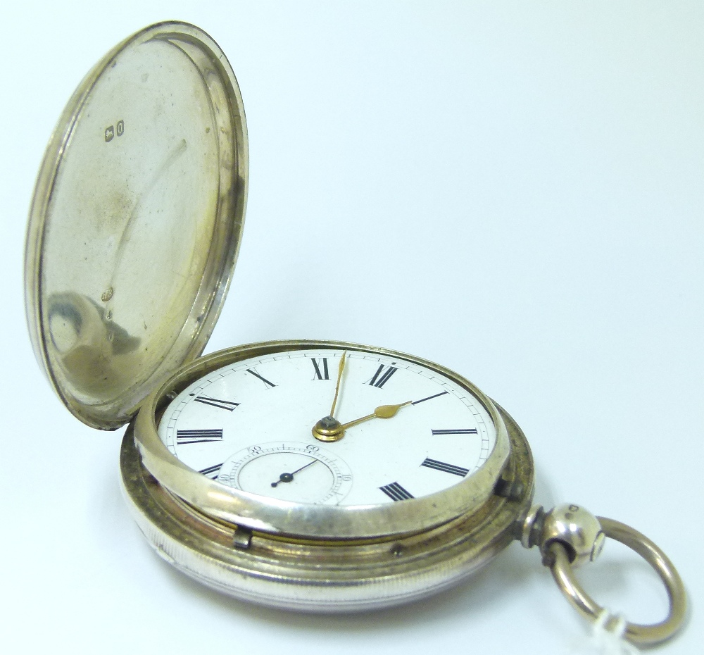 Hallmarked silver key wind full hunter pocket watch, movement signed H Morley Mildenhall,