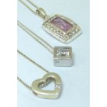 Three 925 sterling silver pendant and chain necklaces