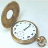 Gold plated half hunter crown wind pocket watch,