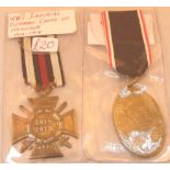 WWI German cross of honour and Kyff Hauserbund veterans medal