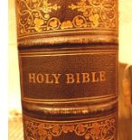 1866 leather bound Holy Bible with the commentaries of Henry and Scott