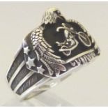 Harley Davidson sterling silver ring with Ride Hard Live Free inscribed to inner,