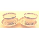 Two Chinese teabowls and saucers