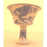 Chinese blue and white porcelain stem cup decorated with figures in a garden,