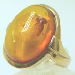 9ct gold cabochon amber ring,