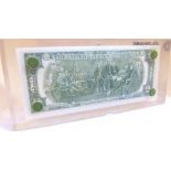 Block mounted chase bank paperweight with Thomas Jefferson two dollar note