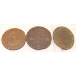 Charles II 1674 farthing and a 1690 inverted date Charles II coin and a further coin