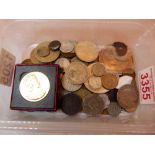 Box of mixed coins and medallions