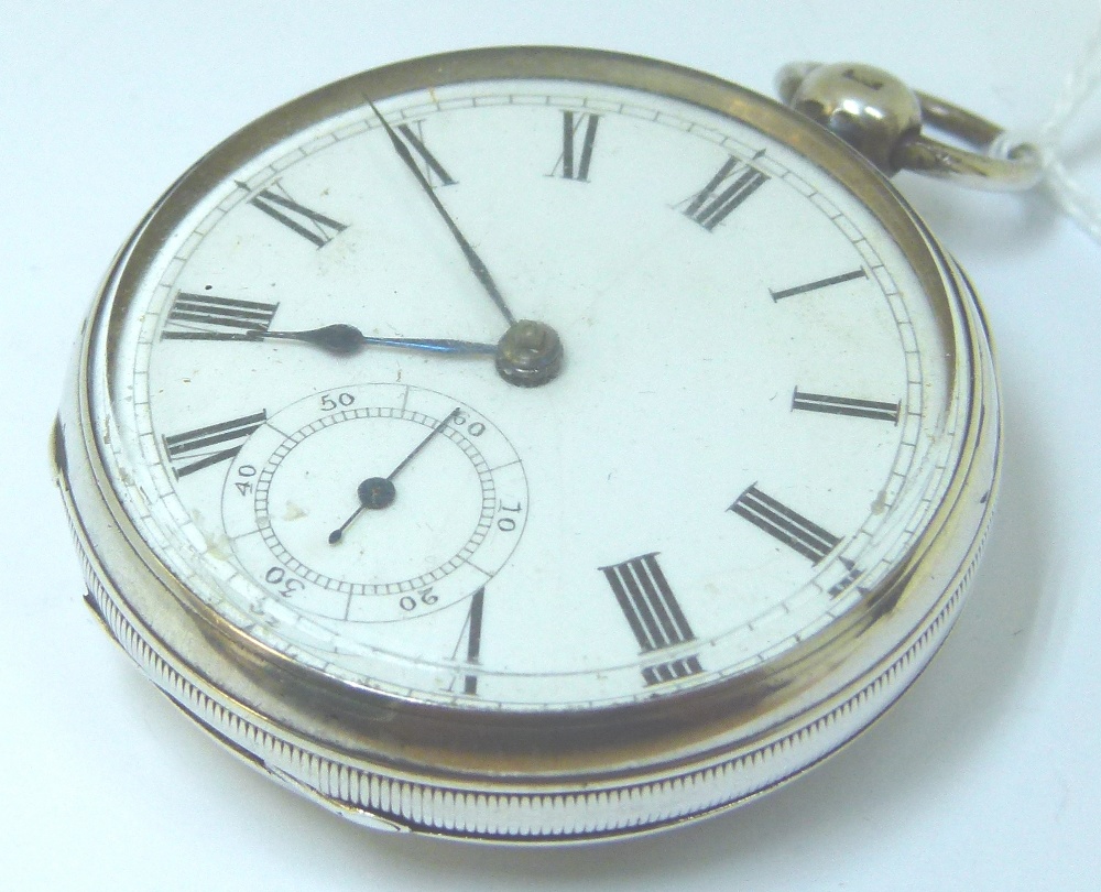 Hallmarked London silver pocket watch, open face and top wind.