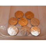 Ten mixed fifty pence pieces