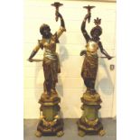 Pair of late Victorian hand carved wood and gesso blackamoor figural torchere lamps;