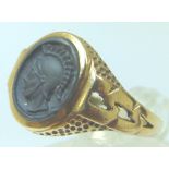 9ct gold haematite signet ring,