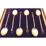 Set of six hallmarked silver coffee bean spoons,