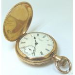 Gold plated crown wind full hunter pocket watch movement signed WM Ellery, minor hairlines to dial,