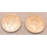 Two silver Indian half rupee coins,