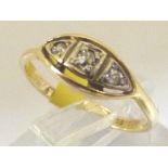 18ct gold and platinum antique three stone diamond ring,