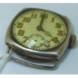 Imported silver early 20thC tank wristwatch with luminous dial