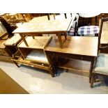 Glass topped wooden coffee table with shelf, small side table with drawer, tile top coffee table,