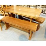 Solid mahogany table and two benches