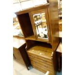 Oak chest of three drawers with shelf and mirrored cupboard over