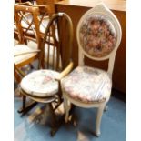 Ercol small rocking chair with seat pad and a painted bedroom chair