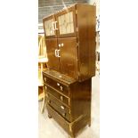 Oak chest of five drawers and a 1930's glass kitchen unit