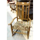 Arts & Crafts rocking chair, rush seated