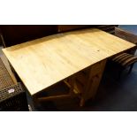 Beech drop leaf table with six drawers,