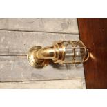 Large industrial polished brass swan neck light with clear glass