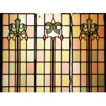 Tall Floral Patterned Stained Glass with Pastel Squares H: 96 W: 39 cm