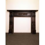 Victorian Mahogany fire surround with central carved frieze panel and pillar supports H: 132 W: 174