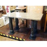 Industrial reconditioned table comprising granite top and cast iron stamped legs L: 139 cm