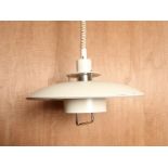 Mid Century spun aluminium Danish rise and fall pendant light in the style of Louis Poulsen,