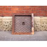 19thC cast drain cover with embossed manufacturer details W : 55 cm