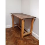 Late 20th Century iroko top tall laboratory table on oak base H: 86 L: 120 cm