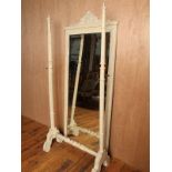 Victorian painted pine cheval mirror with ornate decorative pediment H : 185 W : 82 cm