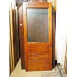 Contemporary iroko ex school door with safety glass pane H: 208 W: 83 cm