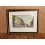 Victorian cityscape streetview print in an ornate gold and black frame - artist unknown 94 x 14 cm