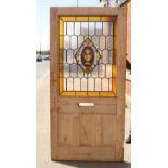 Gothic pine 1 over 3 leaded glass door with central urn stained glass design H: 226 W: 109 cm