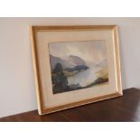 Signed Wyn Hyde framed watercolour depicting Blue Hills H : 24 cm L: 34 cm