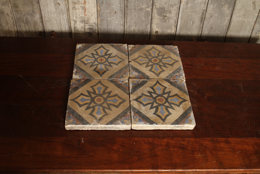 Set of 4 19thC French encaustic floor tiles 20 x 20 cm