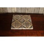 Set of 4 19thC French encaustic floor tiles 20 x 20 cm
